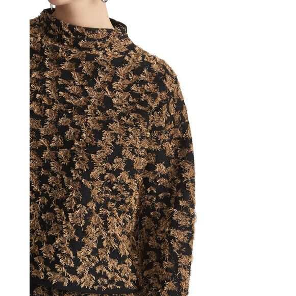 Lafayette 148 New York WomensMetallic Fringed Open Neck Wool Sweater Crew & Scoop Necks